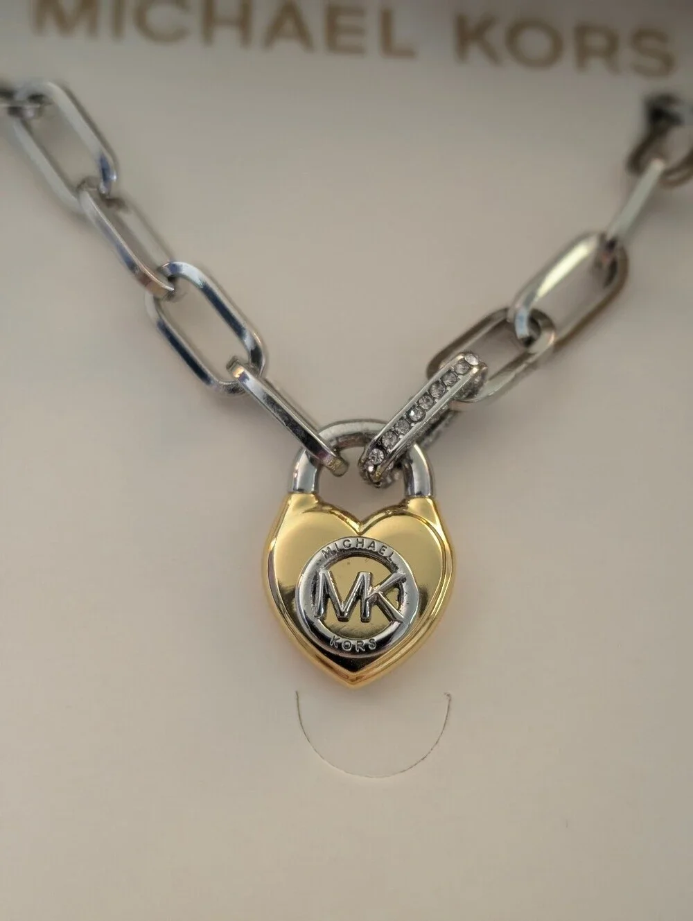 Michael Kors Necklace,Michael Kors Silver Necklace Lowith Gold Heart Charm